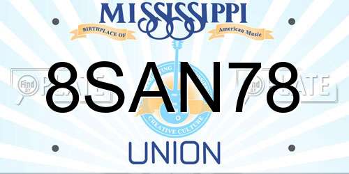 8SAN78 Mississippi License Plate