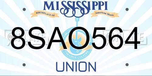 8SAO564 Mississippi License Plate