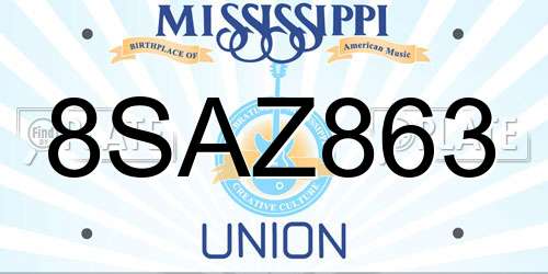 8SAZ863 Mississippi License Plate