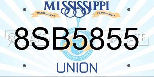 8SB5855 Mississippi License Plate