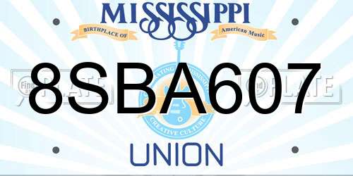 8SBA607 Mississippi License Plate