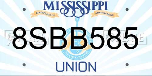 8SBB585 Mississippi License Plate