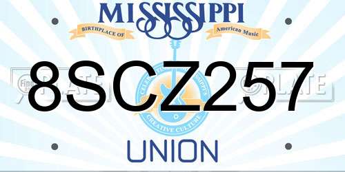 8SCZ257 Mississippi License Plate