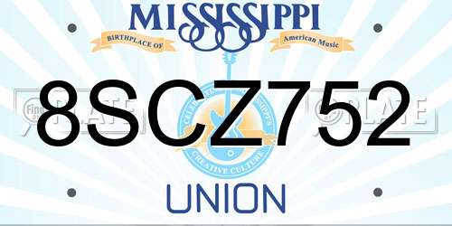 8SCZ752 Mississippi License Plate