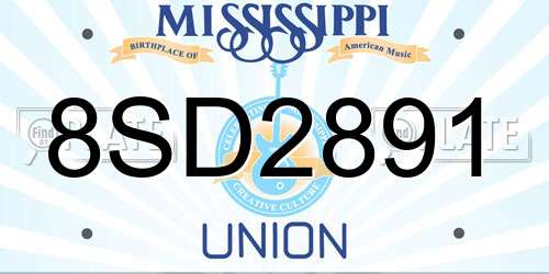 8SD2891 Mississippi License Plate