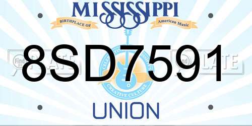 8SD7591 Mississippi License Plate