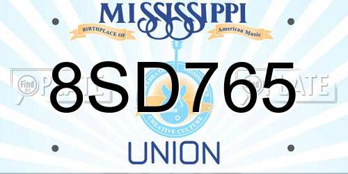 8SD765 Mississippi License Plate