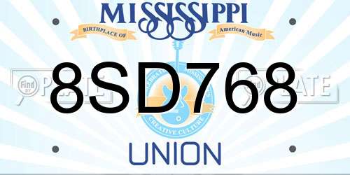 8SD768 Mississippi License Plate