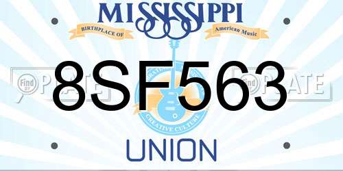 8SF563 Mississippi License Plate