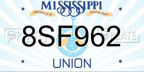 8SF962 Mississippi License Plate