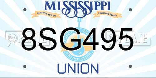 8SG495 Mississippi License Plate