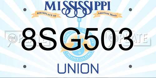 8SG503 Mississippi License Plate