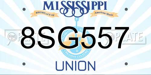 8SG557 Mississippi License Plate