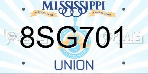 8SG701 Mississippi License Plate