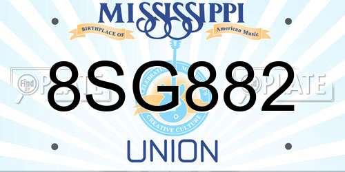 8SG882 Mississippi License Plate