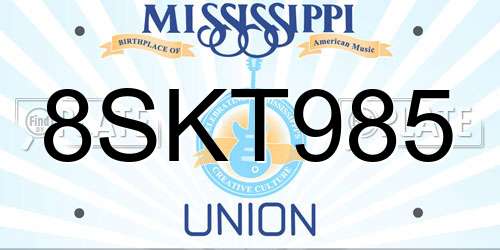 8SKT985 Mississippi License Plate