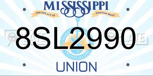 8SL2990 Mississippi License Plate