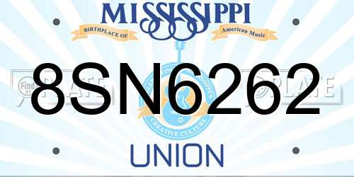 8SN6262 Mississippi License Plate