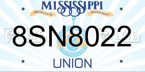 8SN8022 Mississippi License Plate