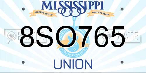 8SO765 Mississippi License Plate