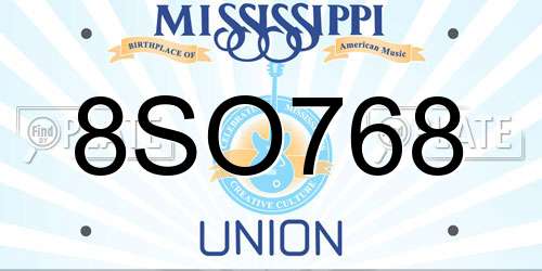 8SO768 Mississippi License Plate