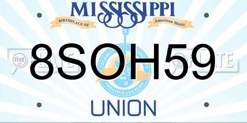 8SOH59 Mississippi License Plate
