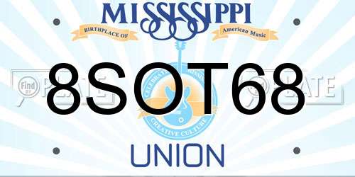 8SOT68 Mississippi License Plate