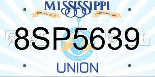 8SP5639 Mississippi License Plate