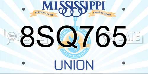 8SQ765 Mississippi License Plate
