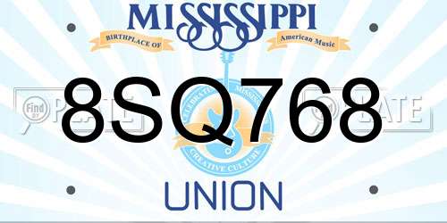 8SQ768 Mississippi License Plate