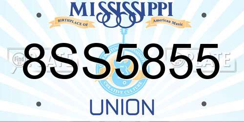8SS5855 Mississippi License Plate