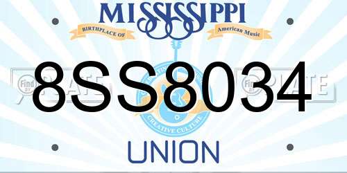 8SS8034 Mississippi License Plate