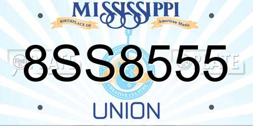 8SS8555 Mississippi License Plate