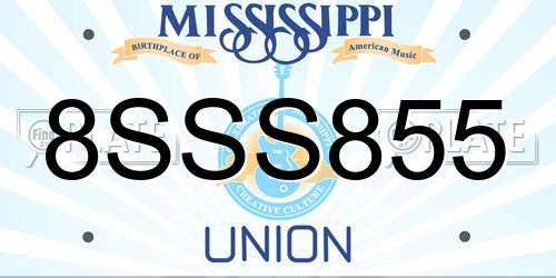 8SSS855 Mississippi License Plate