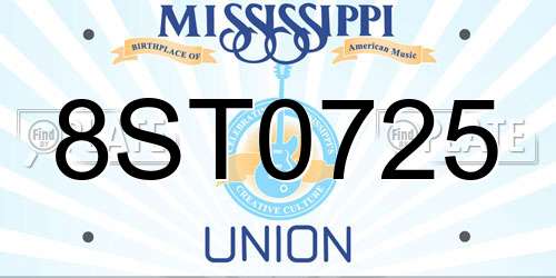 8ST0725 Mississippi License Plate