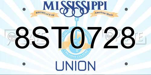 8ST0728 Mississippi License Plate
