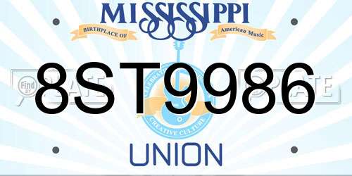 8ST9986 Mississippi License Plate