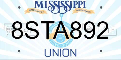 8STA892 Mississippi License Plate