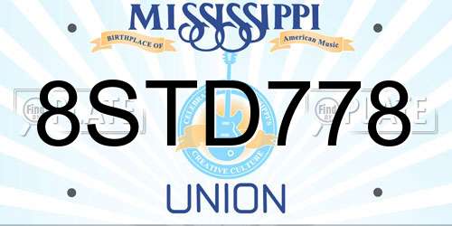 8STD778 Mississippi License Plate