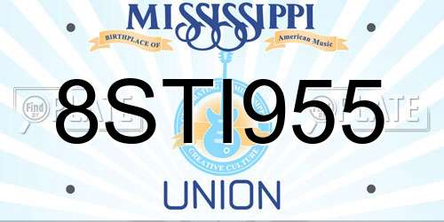 8STI955 Mississippi License Plate