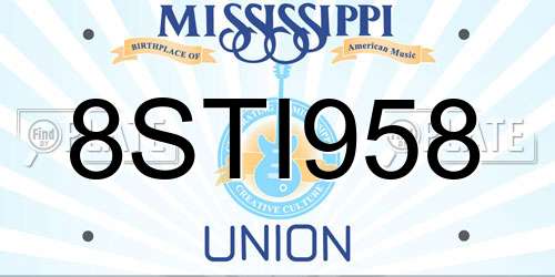 8STI958 Mississippi License Plate