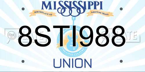 8STI988 Mississippi License Plate
