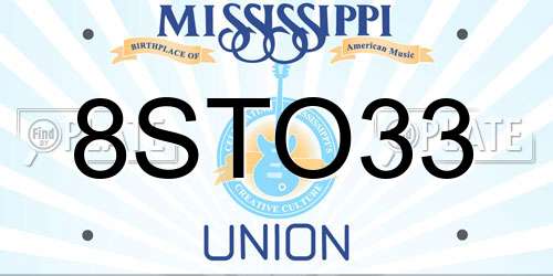 8STO33 Mississippi License Plate