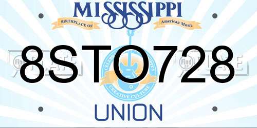 8STO728 Mississippi License Plate