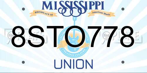 8STO778 Mississippi License Plate