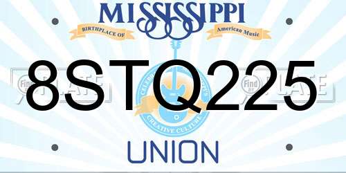8STQ225 Mississippi License Plate
