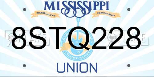 8STQ228 Mississippi License Plate