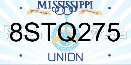 8STQ275 Mississippi License Plate