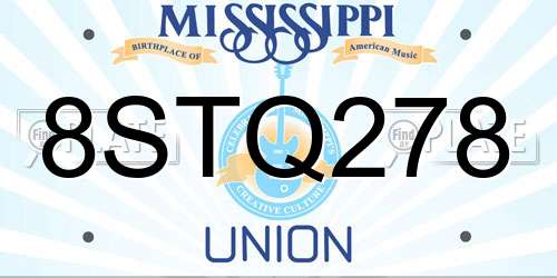 8STQ278 Mississippi License Plate