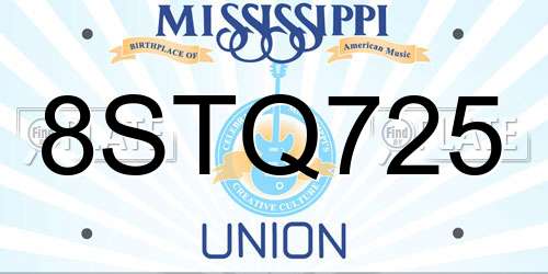 8STQ725 Mississippi License Plate